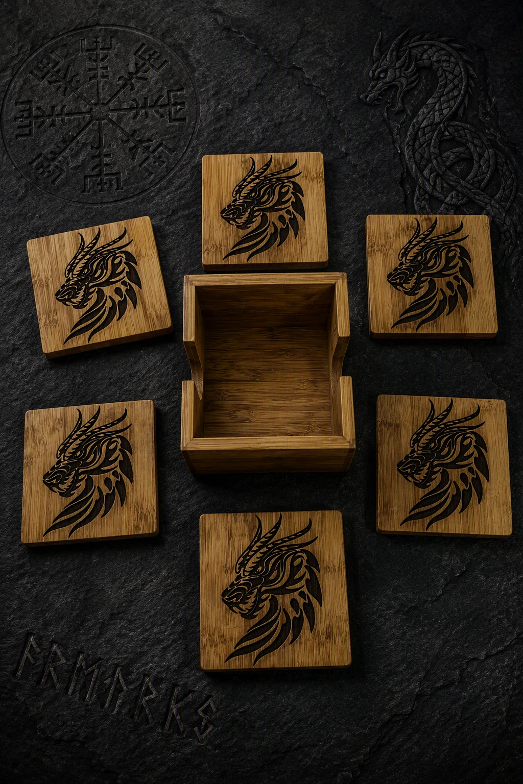Dragon Head Viking Coaster Set