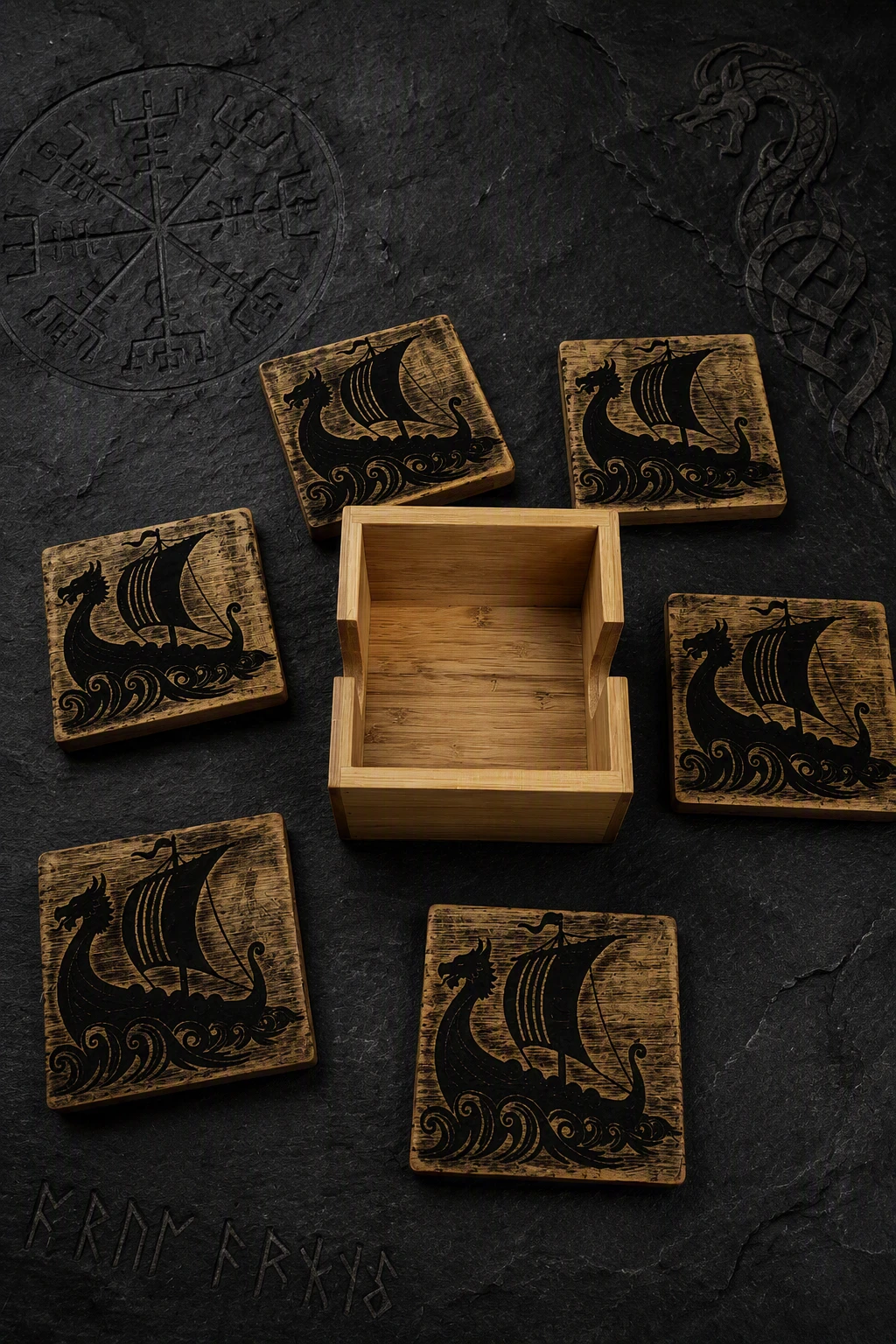 Dragon Head Viking Coaster Set
