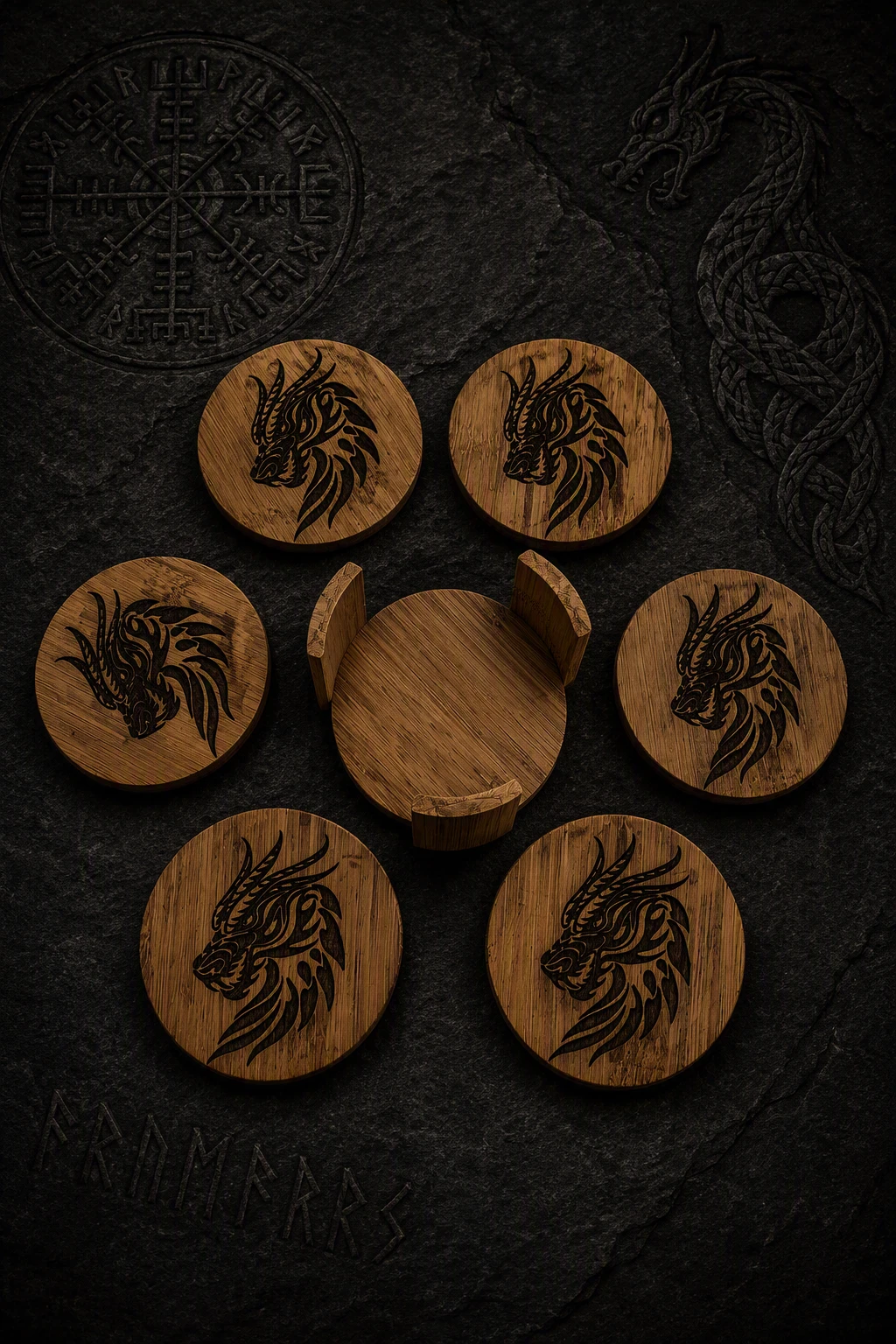Dragon Head Viking Coaster Set