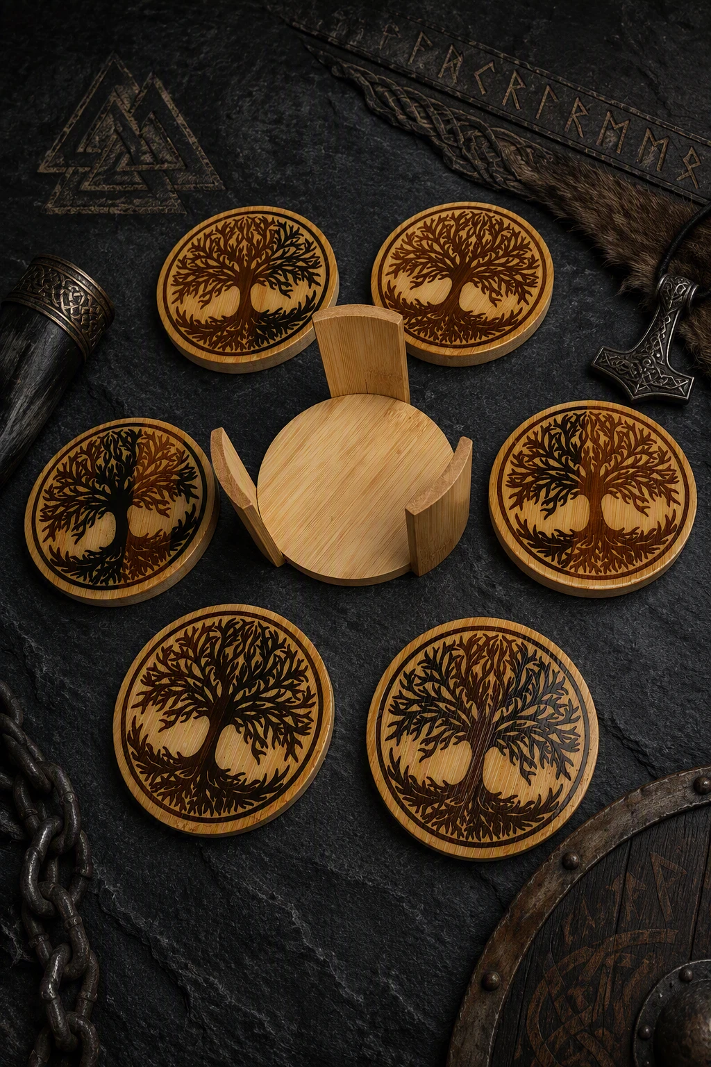 Dragon Head Viking Coaster Set