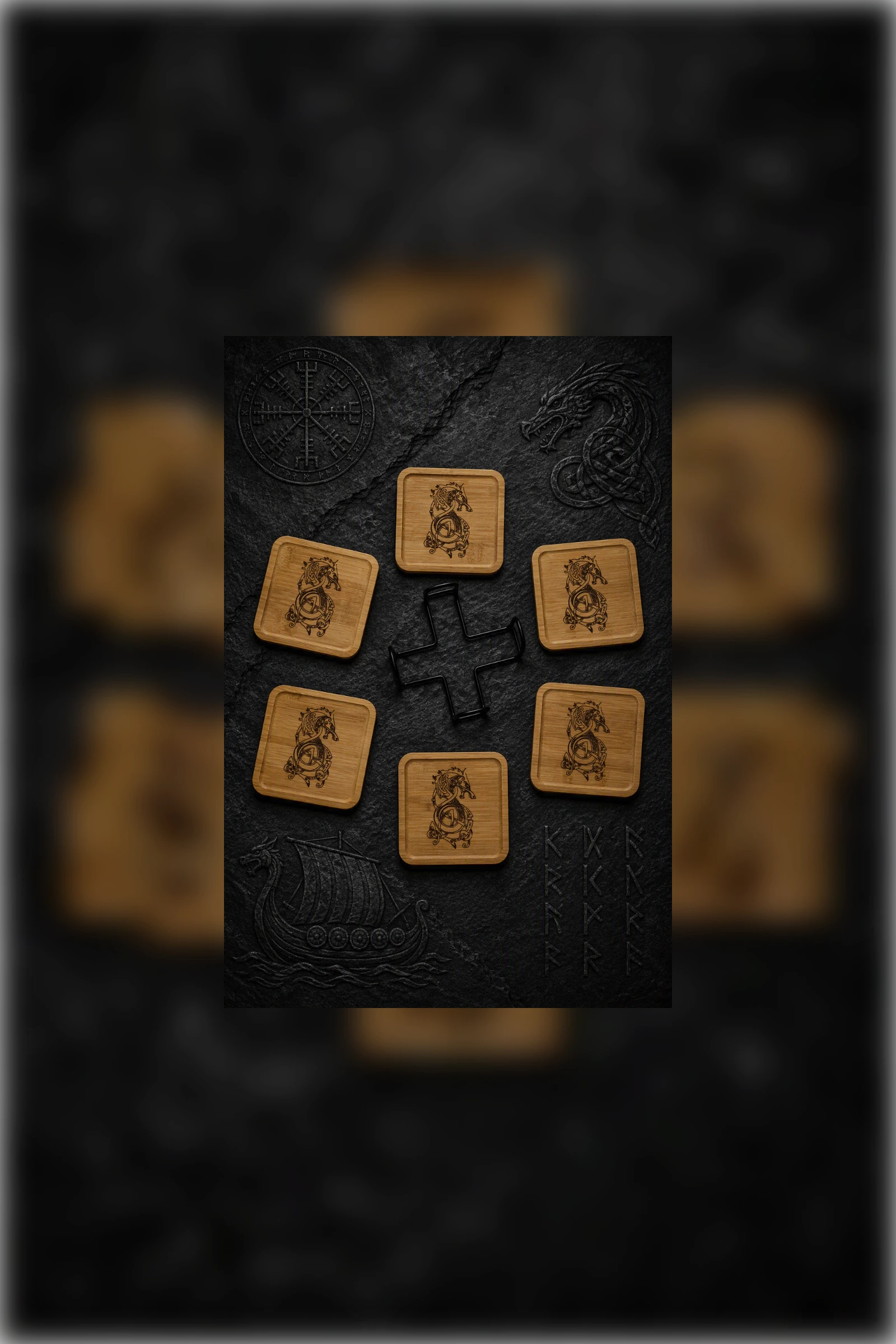 Dragon Head Viking Coaster Set