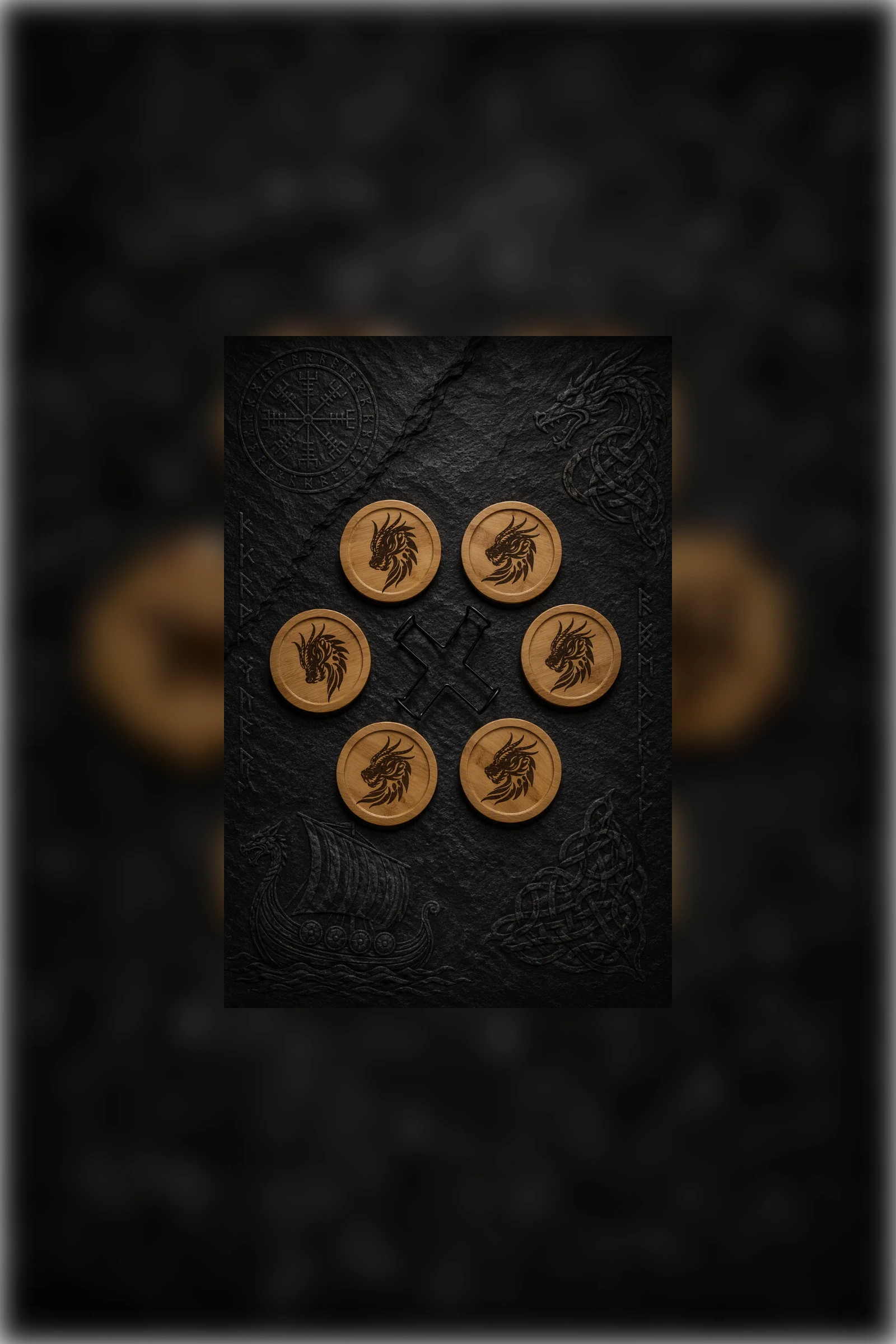 Dragon Head Viking Coaster Set